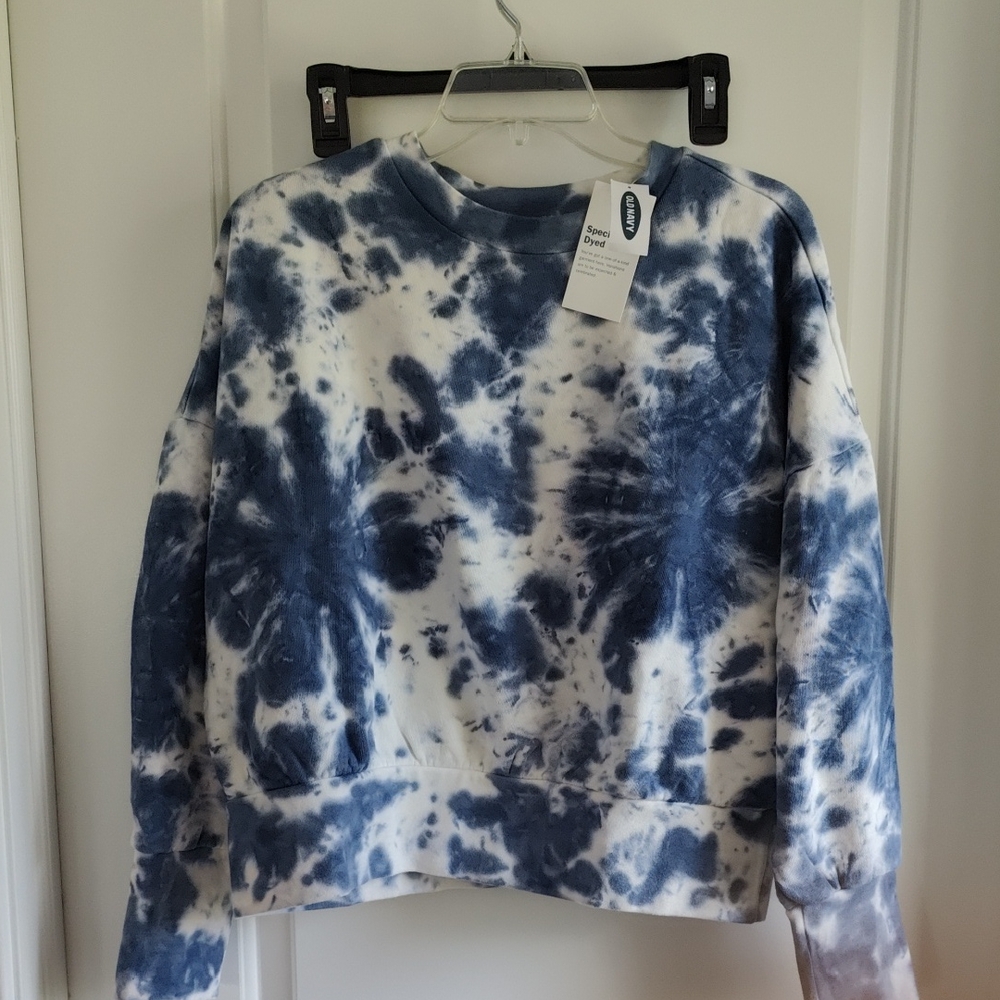 Old Navy Blue & White Tie-Dye Crewneck Sweatshirt